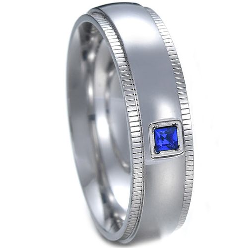 **COI Titanium Step Edges Ring With Created Blue Sapphire-7852AA