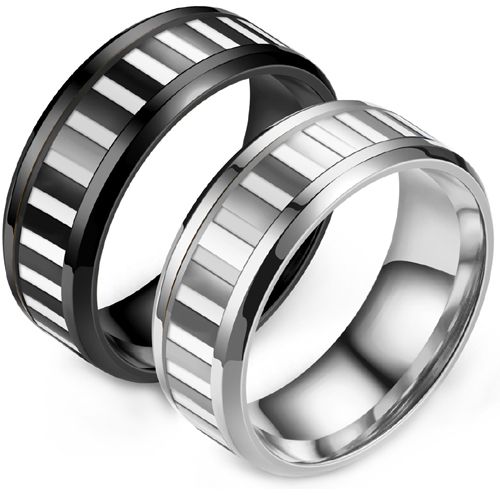 **COI Titanium Black/Silver Checkered Flag Beveled Edges Ring-7858AA