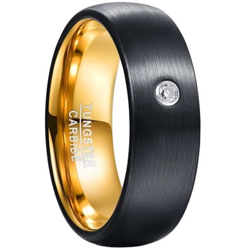 **COI Tungsten Carbide Black Gold Tone Dome Court Ring With Cubic Zirconia-7896AA