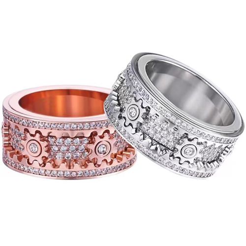 **COI Titanium Rose/Silver Gears Ring With Cubic Zirconia-7916AA