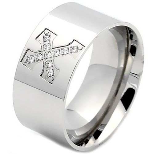 **COI Titanium Gold Tone/Silver Cross Ring With Cubic Zirconia-7925AA