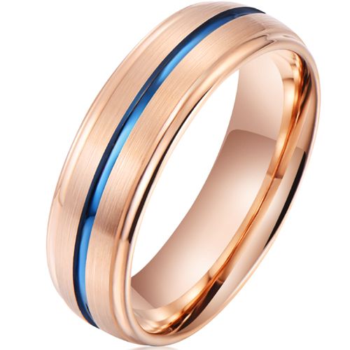 **COI Tungsten Carbide Rose Blue Center Groove Step Edges Ring-7944