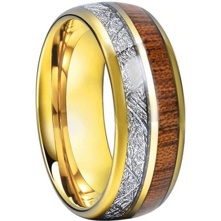 COI Gold Tone Tungsten Carbide Meteorite Wood Ring-TG793