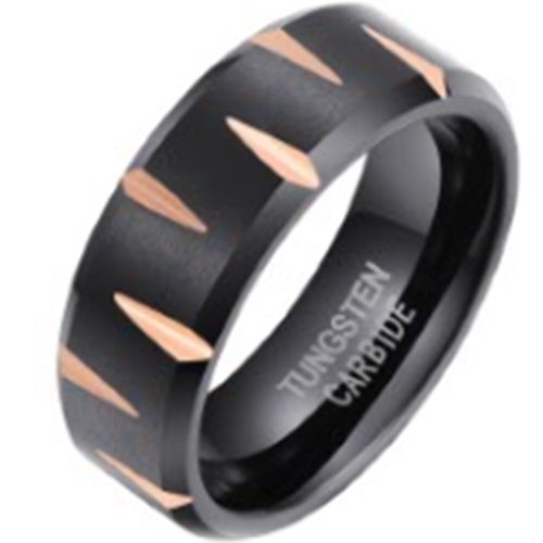 **COI Tungsten Carbide Black Rose Grooves Beveled Edges Ring-7965