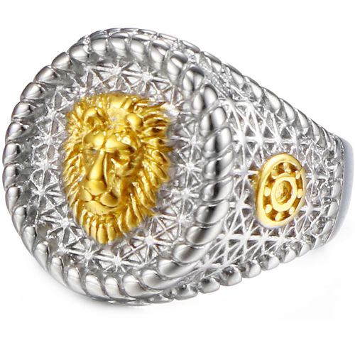 **COI Titanium Gold Tone Silver Lion Ring-8016