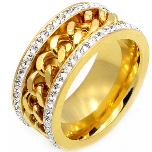 **COI Titanium Gold Tone/Silver Keychain Link Ring With Cubic Zirconia-8032