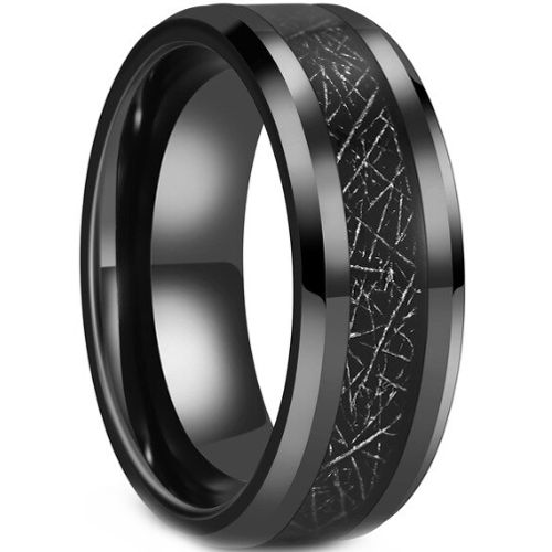 **COI Black Tungsten Carbide Black Meteorite Beveled Edges Ring-8084