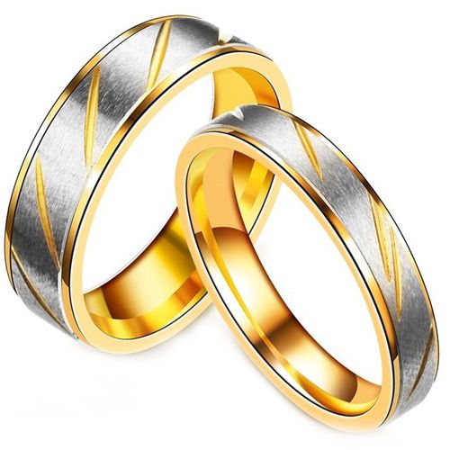 **COI Titanium Gold Tone Silver Diagonal Grooves Step Edges Ring-8107