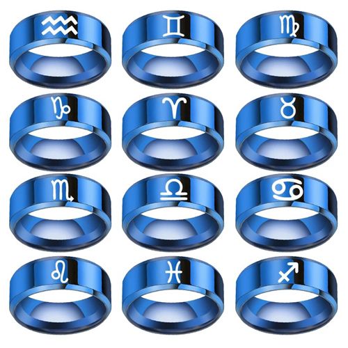 **COI Blue Titanium Zodiac Beveled Edges Ring-8134AA