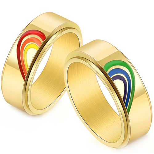 **COI Titanium Gold Tone/Black/Silver Rainbow Color Step Edges Ring-8160