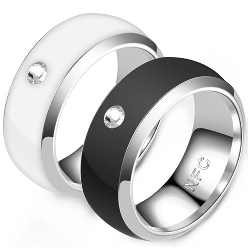 **COI Titanium Black/White Ceramic Dome Court NFC Smart Ring-8172
