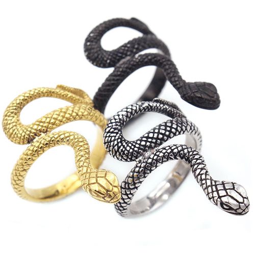 **COI Titanium Black/Gold Tone/Silver Snake Ring-8256