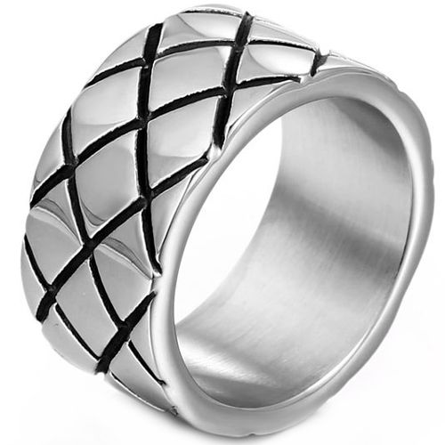 **COI Titanium Black Silver Grooves Ring-8267