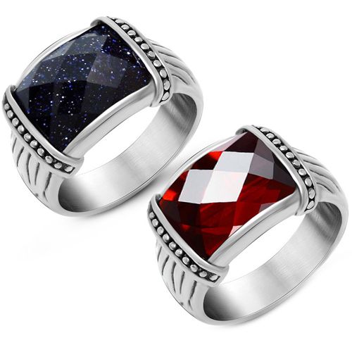**COI Titanium Ring With Blue Onyx/Created Red Ruby-8283
