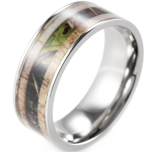 **COI Titanium Deer Antler & Camo Pipe Cut Flat Ring-8287