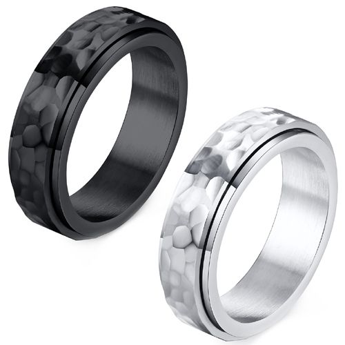 **COI Titanium Black/Silver Hammered Step Edges Ring-8296