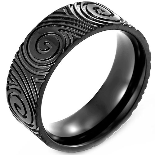 **COI Titanium Black/Silver/Rainbow Color Grooves Ring-8306