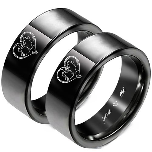 **COI Black Titanium You & Me I Love You Heart Pipe Cut Flat Ring-8315