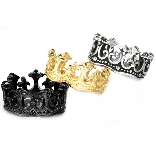 **COI Titanium Black/Gold Tone/Silver Crown Ring-8351