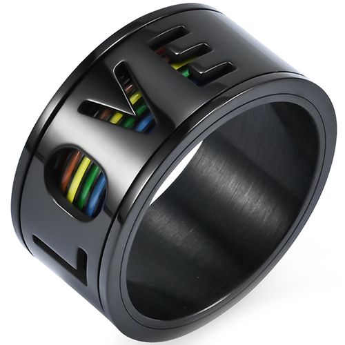 **COI Titanium Black/Silver Rainbow Color Love Ring-8365