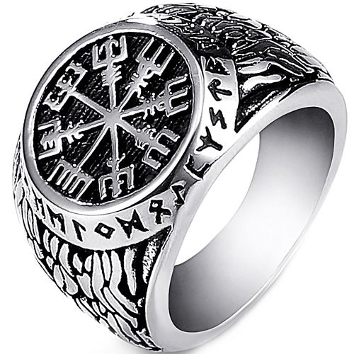 **COI Titanium Black Silver Compass Ring-8375