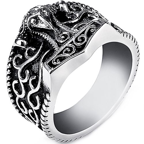 **COI Titanium Black Silver Hip Hop Ring-8376