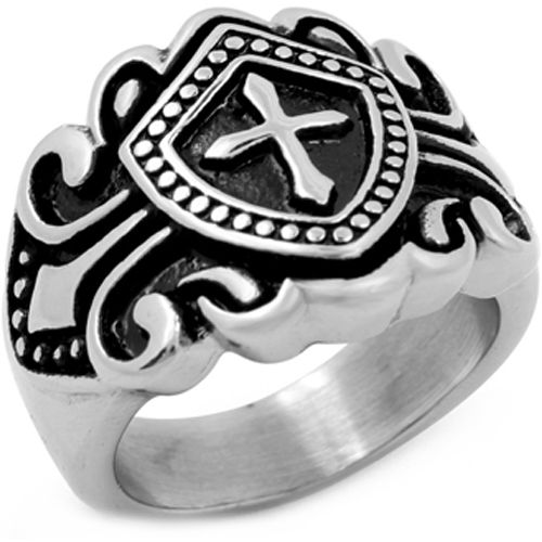 **COI Titanium Black Silver Cross Ring-8386