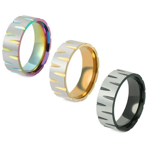 **COI Titanium Black/Gold Tone/Rainbow Color Silver Grooves Ring-8395