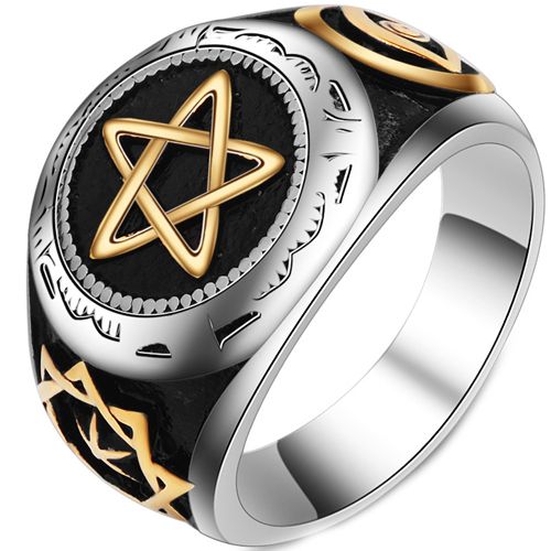 **COI Titanium Black Gold Tone Silver Ring With Stars-8403