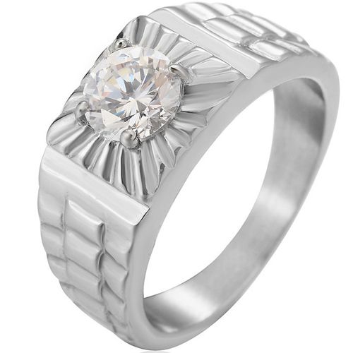 **COI Titanium Gold Tone/Silver Solitaire Ring With Cubic Zirconia-8428