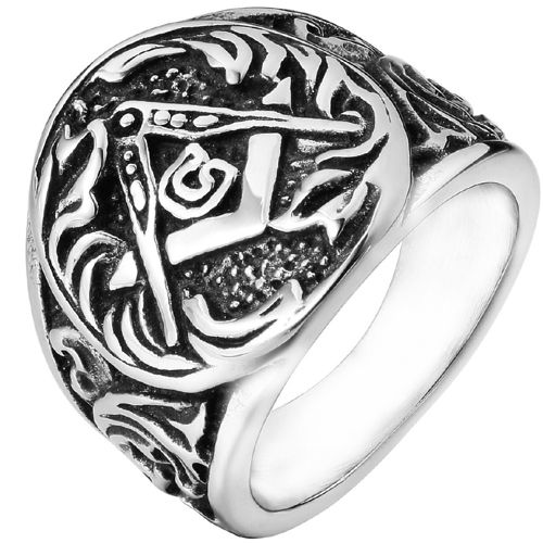 **COI Titanium Silver/Gold Tone Masonic Freemason Ring-8430