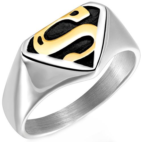 **COI Titanium Black Gold Tone/Silver Super Man Ring-8436