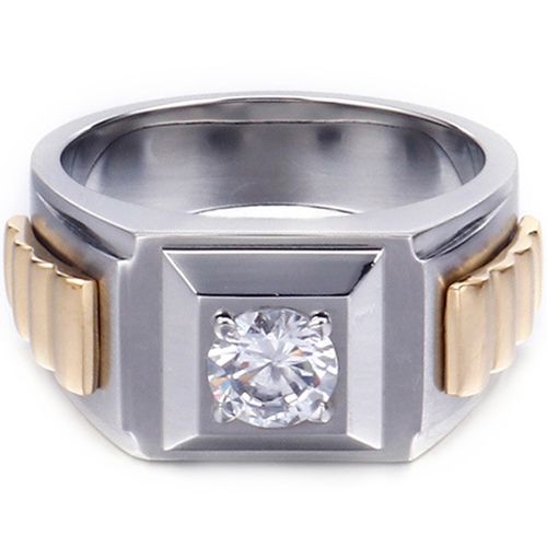 **COI Titanium Gold Tone Silver Solitaire Ring With Cubic Zirconia-8437