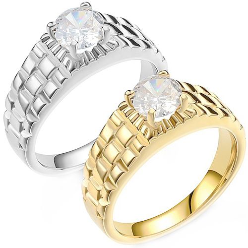 **COI Titanium Gold Tone/Silver Solitaire Ring With Cubic Zirconia-8441