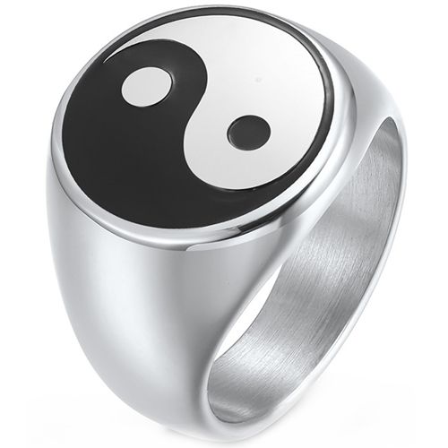 **COI Titanium Black/Silver Ying Yang Ring-8453