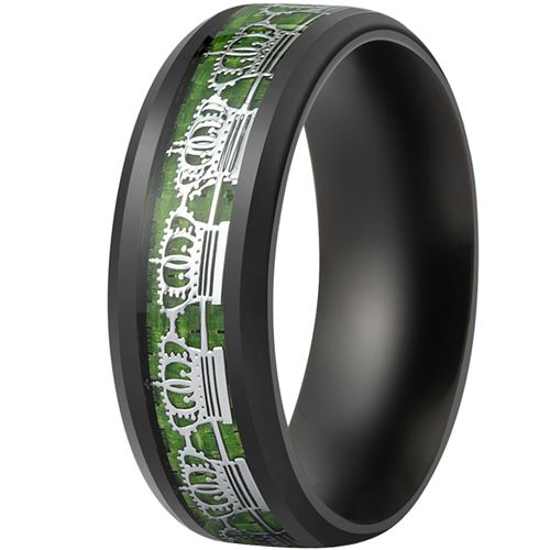 **COI Titanium Black Green Crowns Beveled Edges Ring-8471