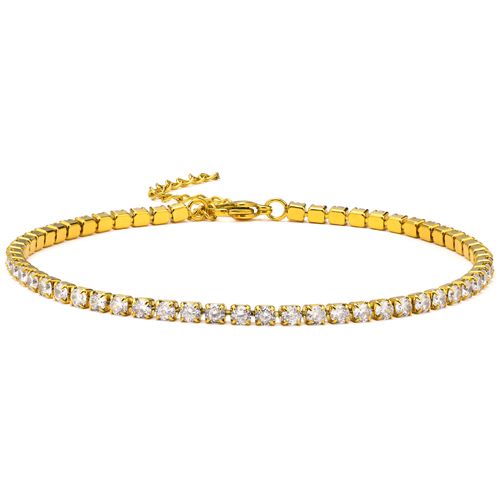 COI Gold Tone Titanium Cubic Zirconia Tennis Bracelet With Steel Clasp(Length: 8.66 inches)-8494