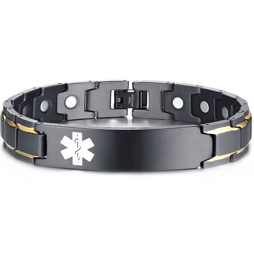COI Titanium Black Gold Tone Medical Alert Bracelet With Steel