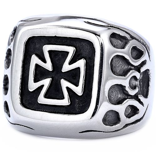 **COI Titanium Black Silver Cross Ring-8559