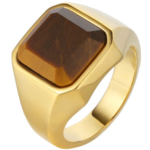 **COI Gold Tone Titanium Ring With Tiger Eye-8573