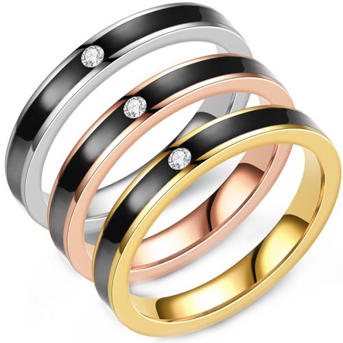 **COI Titanium Black Gold Tone/Rose/Silver Ring With Cubic Zirconia-8627