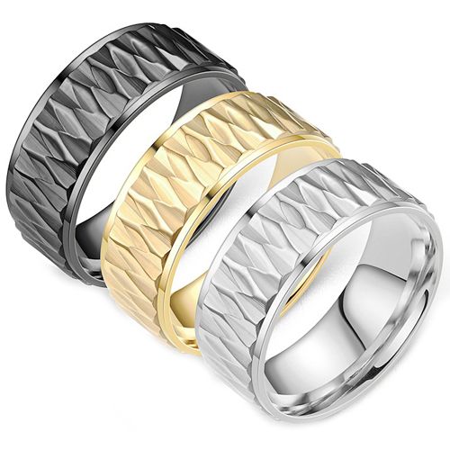 **COI Titanium Black/Gold Tone/Silver Step Edges Ring-8672AA