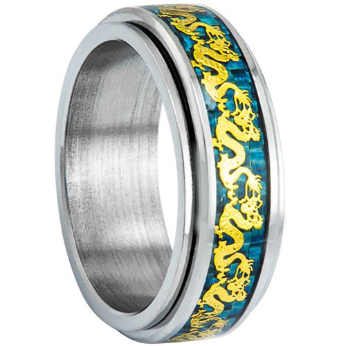 **COI Titanium Gold Tone/Silver Dragon Beveled Edges Ring With Carbon Fiber-8676AA