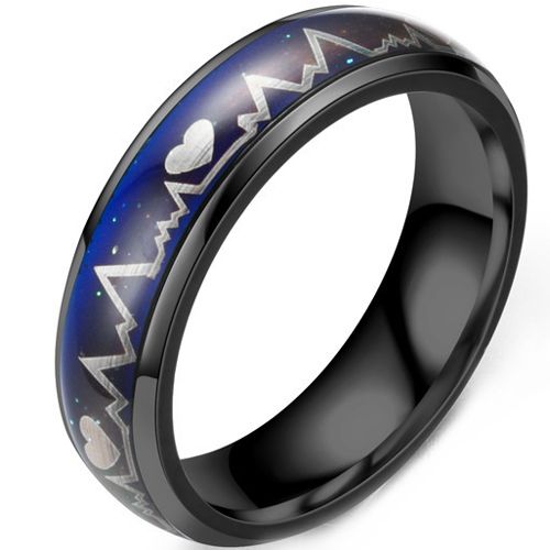 **COI Black Titanium Heartbeat & Heart Beveled Edges Ring-8690AA