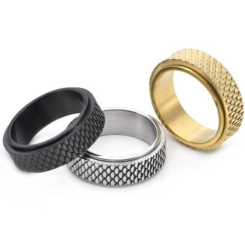 **COI Titanium Black/Gold Tone/Silver Faceted Step Edges Ring-8695AA