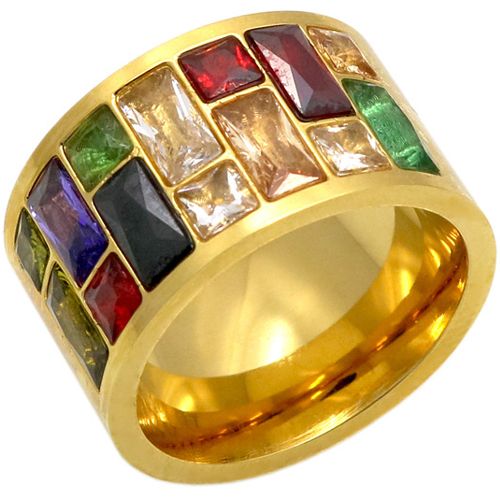 **COI Titanium Gold Tone/Silver Ring With Rainbow Color Cubic Zirconia-8704