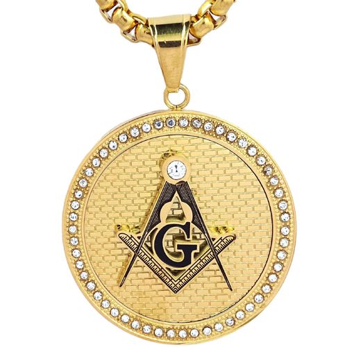 **COI Titanium Black Gold Tone Masonic Freemason Pendant With Cubic Zirconia-8726