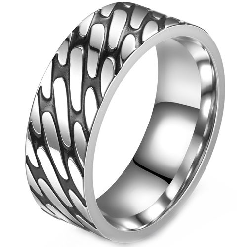 **COI Titanium Black Silver Grooves Ring-8744