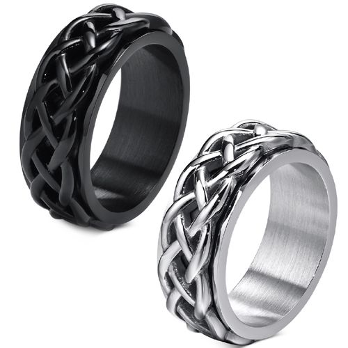 **COI Titanium Black/Silver Celtic Claddagh Rotating Ring-8758