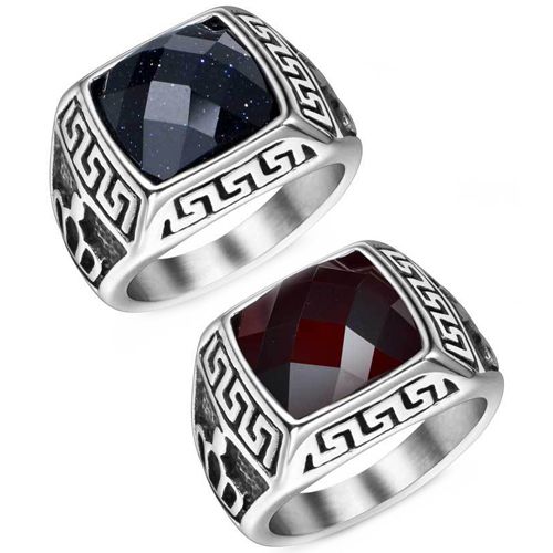 **COI Titanium Black Silver Ring With Created Red Ruby/Blue Sapphire-8773
